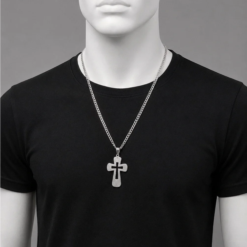 925 Sterling Silver Classic Cross Pendant Necklace Size 20” Men’s Jewelry
